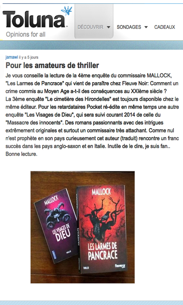 Pour les amateurs de thriller | Toluna