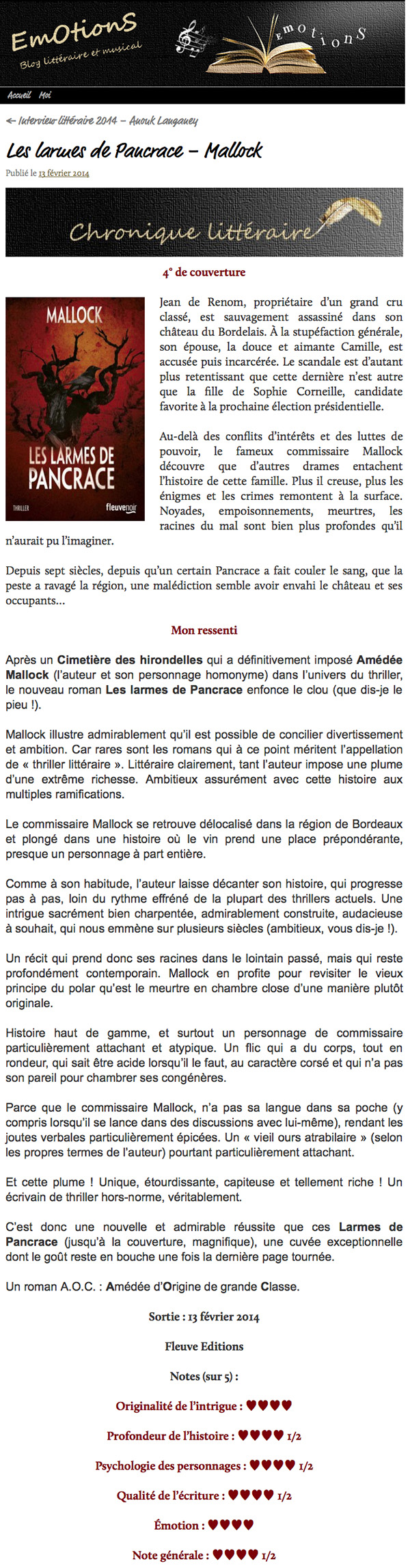 Les larmes de Pancrace – Mallock | EmOtionS – Blog littéraire et musical