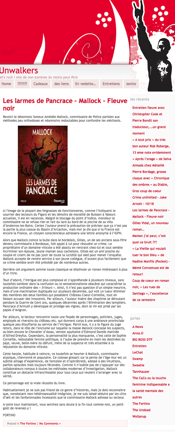 Unwalkers » Blog Archive » Les larmes de Pancrace – Mallock – Fleuve noir