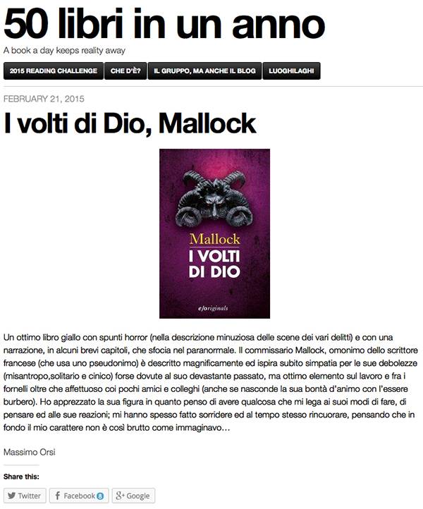 I volti di Dio, Mallock | 50 libri in un anno