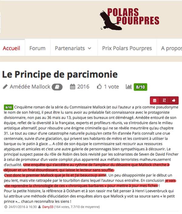 Le Principe de parcimonie est un roman de Amédée Mallock paru en 2016. Retrouvez sur cette page tous les votes des lecteurs pour cet ouvrage.